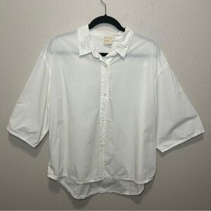 Deiji Studios Organic Cotton Short Sleeve Button Up Shirt White Minimalist M